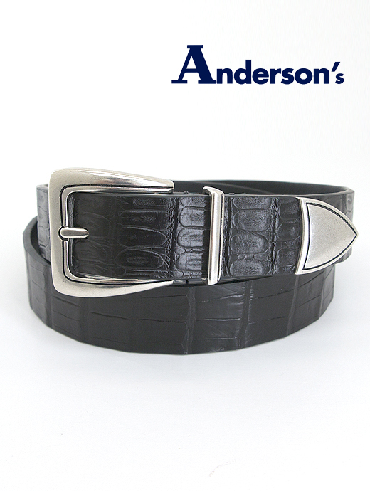 フリーサイズ　Andersons/アンダーソンズ　マットクロコレザーベルト/プンターレ　and441001-ブラック