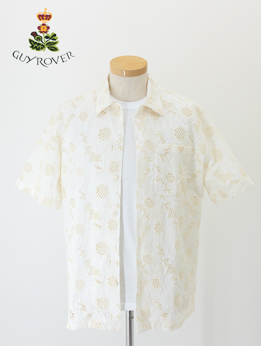 GUY ROVER/ギローバー　刺繍オープンカラーシャツ/コットン　guy480806-オフホワイト