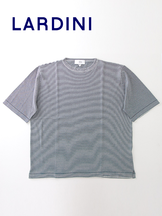 LARDINI/ラルディーニ　半袖コットンニットT/マイクロボーダー　lar480402-ホワイト×ブラック