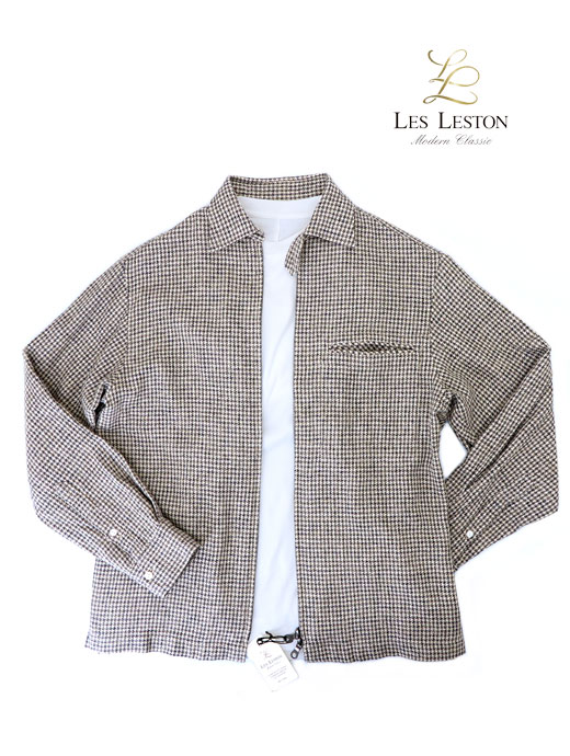 LES LESTON/レスレストン　ジップアップシャツブルゾン/ハウンドトゥース　les521401-ベージュ×ブラック