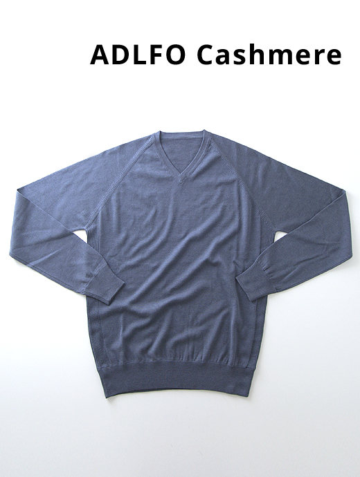 ADLFO/アドルフォ　ショートVネックニット/シルクコットン　adl420403-ブルー