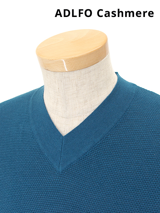 ADLFO Cashmere/アドルフォ　サマーニット/ショートVネック/シルクコットン　adl440411-青藍