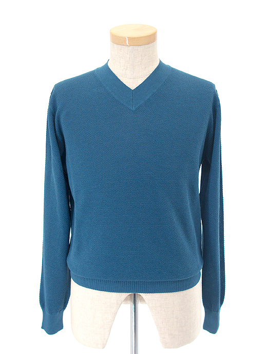 ADLFO Cashmere/アドルフォ　サマーニット/ショートVネック/シルクコットン　adl440411-青藍