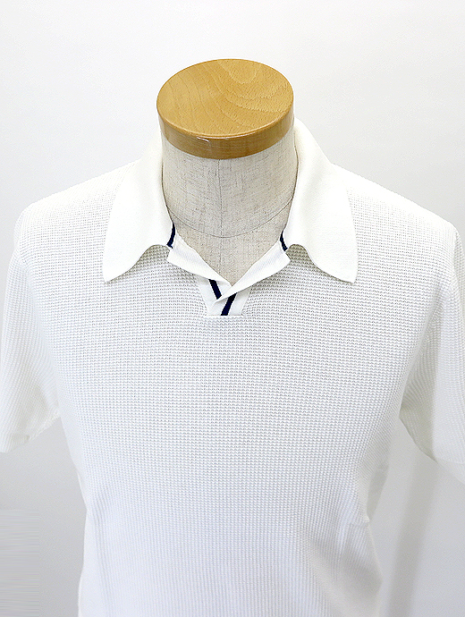 ADLFO Cashmere/アドルフォ　ワッフルポロシャツ/コットン　adl521401-ホワイト