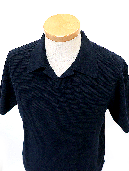 ADLFO Cashmere/アドルフォ　ワッフルポロシャツ/コットン　adl521402-ネイビー