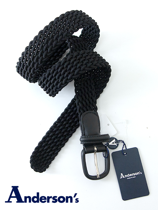 Anderson's/アンダーソンズ　手編みストレッチメッシュベルト　and480203-ブラック