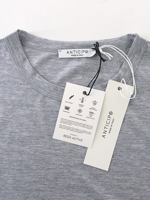 ANTICIPO/アンティチポ　半袖Tシャツ/ウールリヨセル/REDA ACTIVE　atc440602-ライトグレー