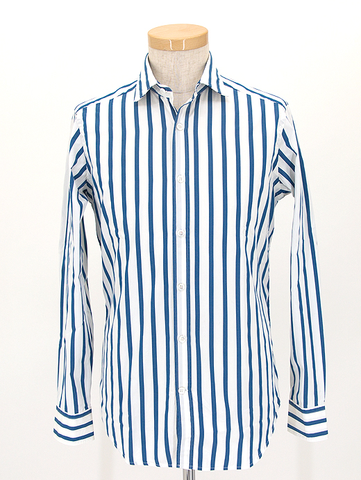 Bagutta/バグッタ　ワイドカラーシャツ/ストライプ　bag440201-ホワイト×ブルー