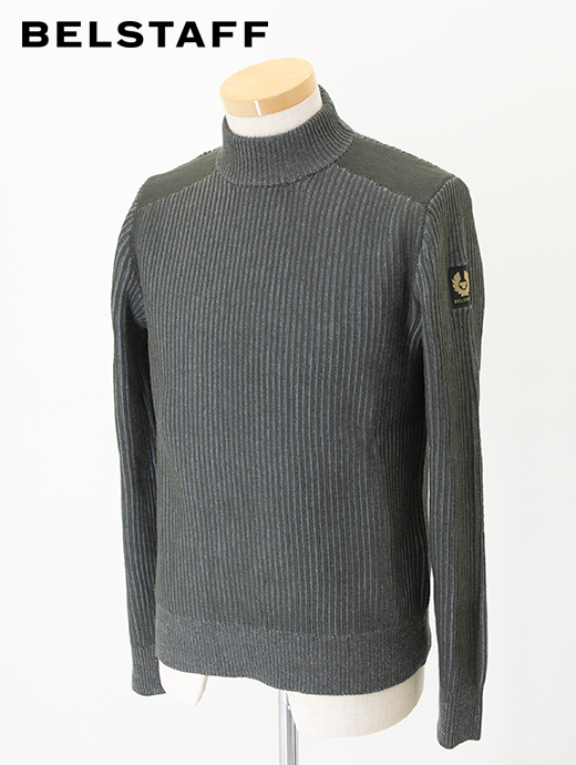 BELSTAFF/ベルスタッフ　モックネックニット/MOCK NECK JUMPER　bel481802-グリーン×グレー