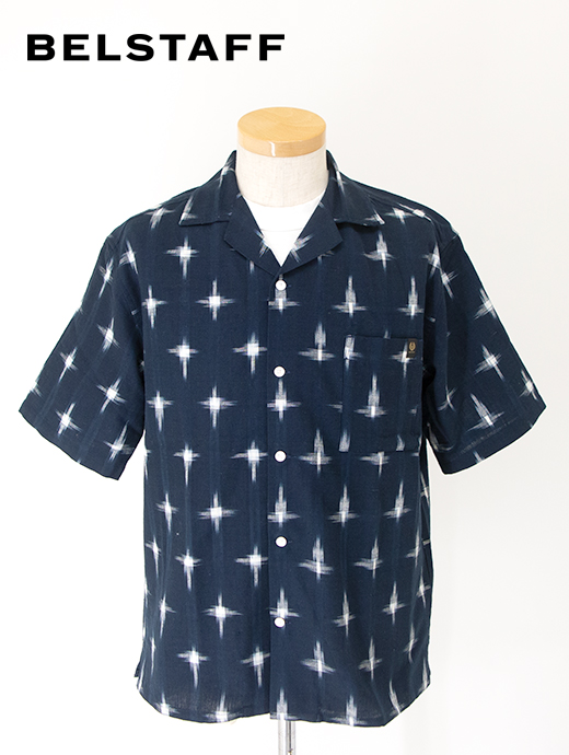 BELSTAFF/ベルスタッフ　備後絣半袖シャツ/オープンカラー/ソフトコットン/TIDE SHIRT　bel500810-ネイビー