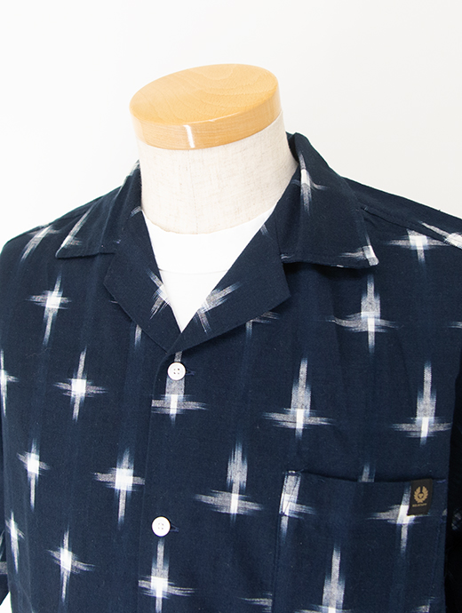 BELSTAFF/ベルスタッフ　備後絣半袖シャツ/オープンカラー/ソフトコットン/TIDE SHIRT　bel500810-ネイビー