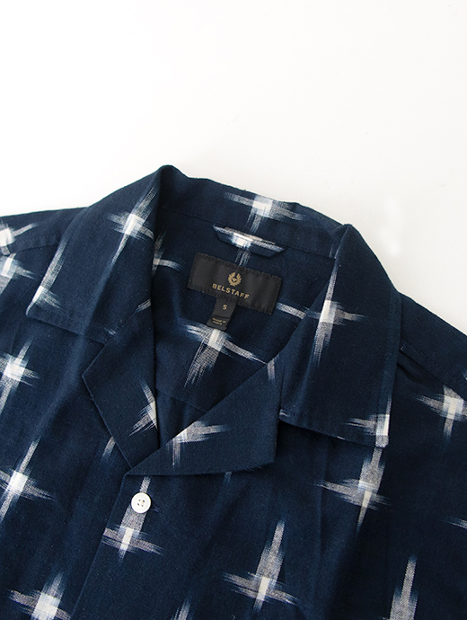 BELSTAFF/ベルスタッフ　備後絣半袖シャツ/オープンカラー/ソフトコットン/TIDE SHIRT　bel500810-ネイビー