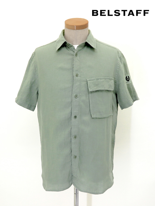 BELSTAFF/ベルスタッフ　レギュラーカラー半袖シャツ　bel520609-ライトカーキ
