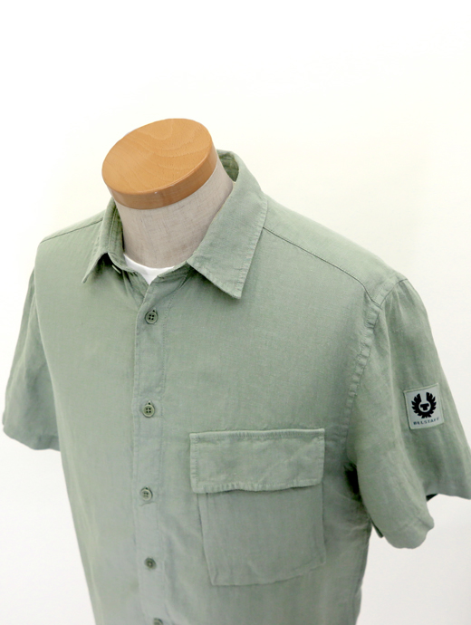 BELSTAFF/ベルスタッフ　レギュラーカラー半袖シャツ　bel520609-ライトカーキ