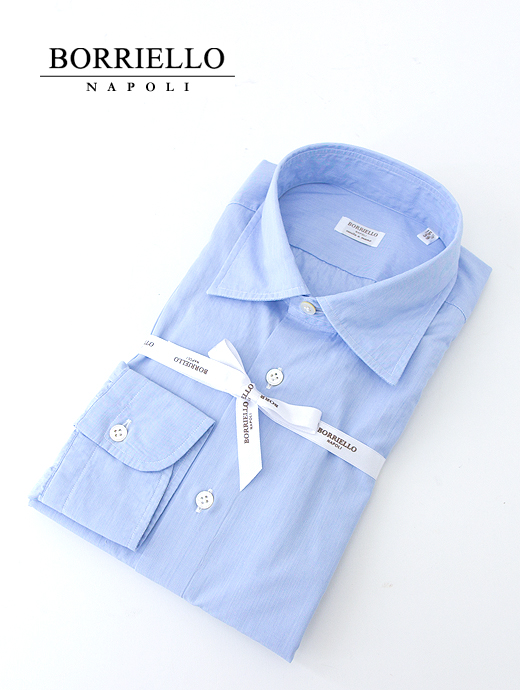 BORRIELLO/ボリエッロ　セミワイドカラーシャツ/ヘアラインストライプ　bor381801-ブルー
