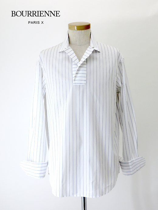 Bourrienne ParisX/ブリエンヌ パリ・ディス　プルオーバーシャツ/MARINE　bou520402-ホワイト×ブルーストライプ　