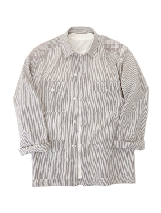 DE LORENZI/ディロレンツィ　サファリシャツ　dlr520603-ホワイト×ベージュストライプ