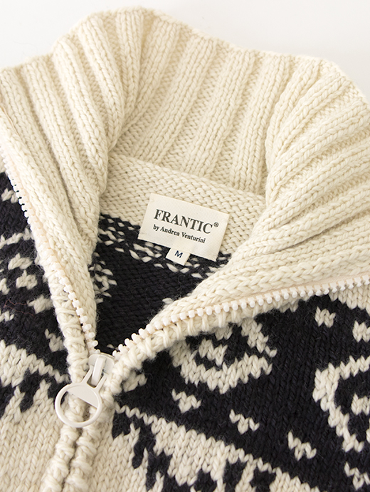 Frantic by Andrea Venturini/フランティック　別注カウチンセーター/ハンドメイド　frn502001-エクリュ×ブラック