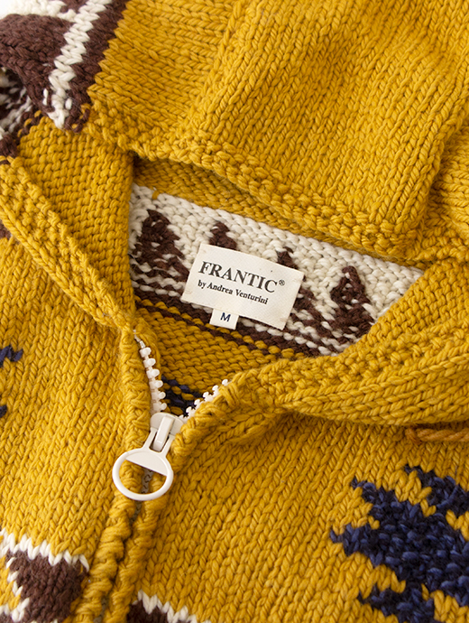 Frantic by Andrea Venturini/フランティック　別注カウチンセーター/ハンドメイド　frn502002-マスタード×ブラウン