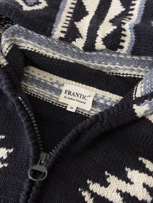 Frantic by Andrea Venturini/フランティック　別注カウチンセーター/ハンドメイド　frn502003-ネイビー×ホワイト