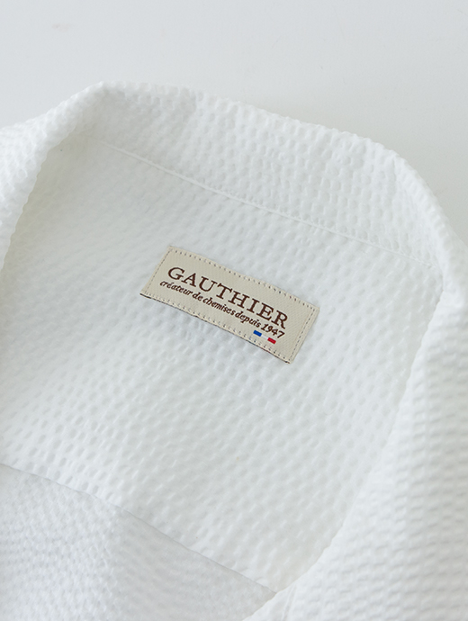 Ateliers Gauthier/アトリエ ゴティエ　オープンカラーシャツ/ソフトシアサッカー　gau480801-ホワイト