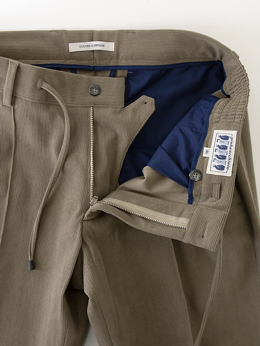 giabs ARCHIVIO/ジャブス アルキヴィオ　1プリーツイージースラックス/MASACCIO-R1/ストレッチソフトコーデュロイ　gba502001-グレイッシュカーキ