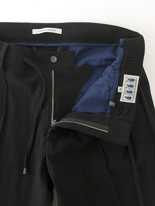 giabs ARCHIVIO/ジャブス アルキヴィオ　1プリーツイージースラックス/MASACCIO-R1/ストレッチソフトコーデュロイ　gba502002-ブラック