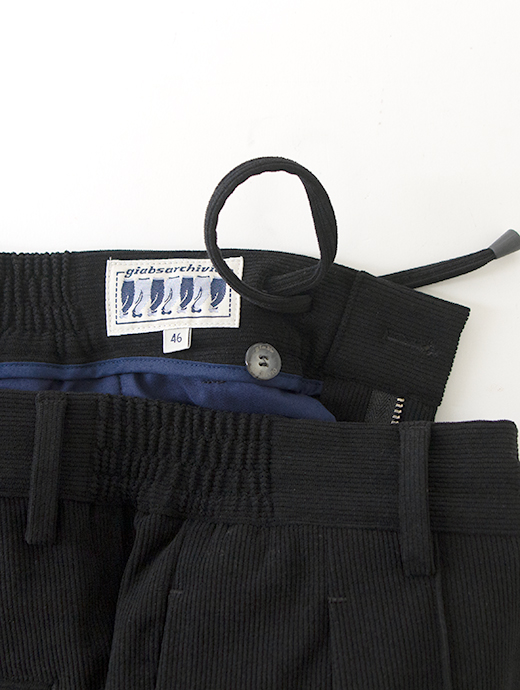 giabs ARCHIVIO/ジャブス アルキヴィオ　1プリーツイージースラックス/MASACCIO-R1/ストレッチソフトコーデュロイ　gba502002-ブラック