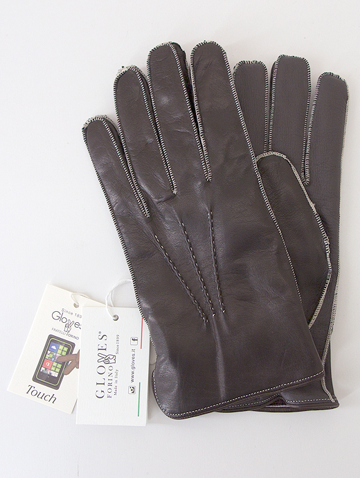 Gloves/グローブス　タッチパネル対応レザーグローブ/カシミアライニング/スマホ　glo442402-ダークブラウン