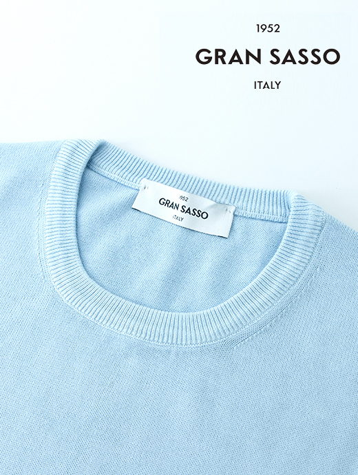Gran Sasso/グランサッソ　サマーニット/エジプトコットン/クルーネック　gra480204-サックスブルー