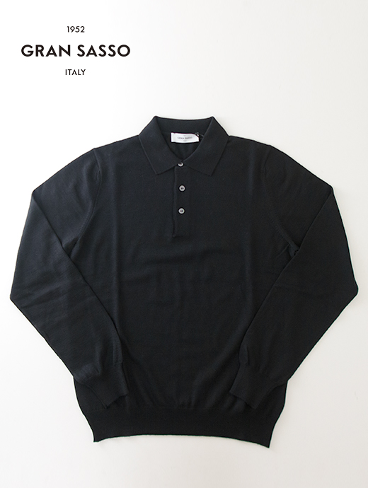 Gran Sasso/グランサッソ　ウールニットポロシャツ　gra501805-ブラック