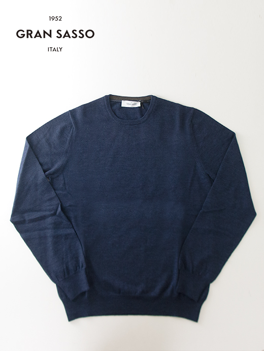 Gran Sasso/グランサッソ　クルーネックニット/ウール　gra501811-ネイビー