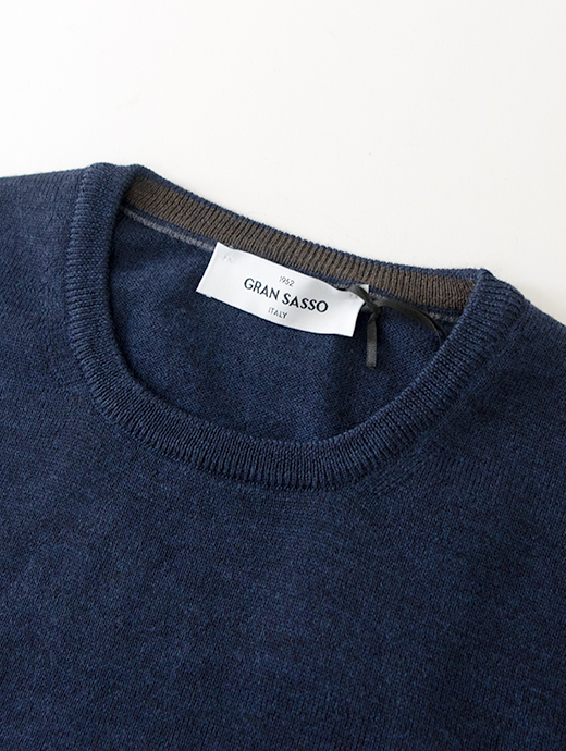 Gran Sasso/グランサッソ　クルーネックニット/ウール　gra501811-ネイビー
