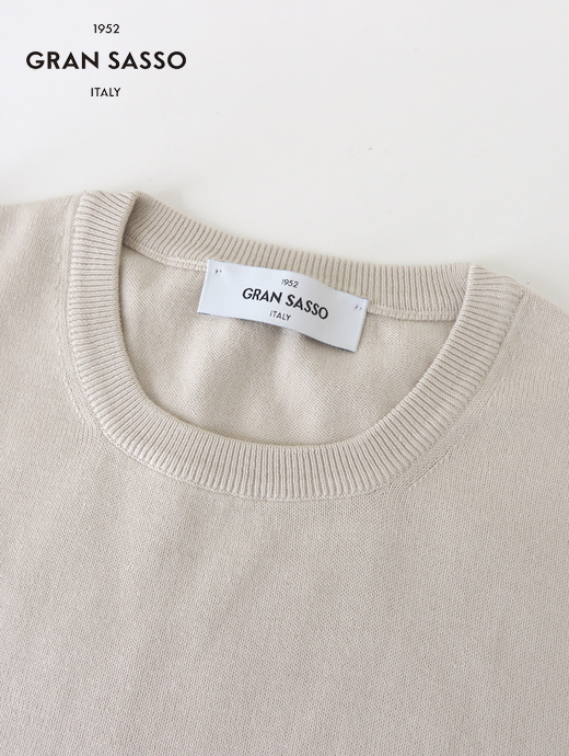 Gran Sasso/グランサッソ　サマーニット/エジプトコットン/クルーネック　gra502402-オフベージュ