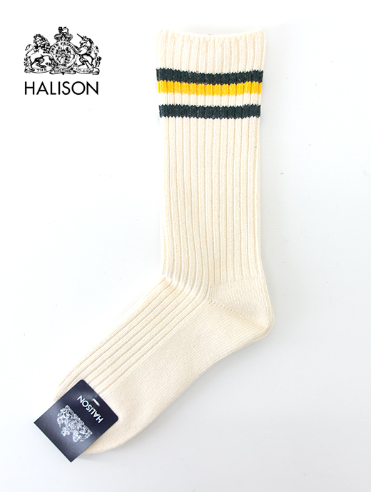 HALISON/ハリソン　アイビークルーソックス/オーガニックコットン　hal482202-オフホワイト×イエロー