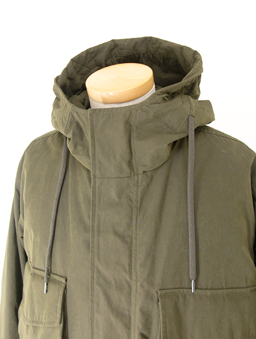 HERNO/ヘルノ　フーデッドコート/ワックスドコットンミックス　her501802-ミリタリーグリーン