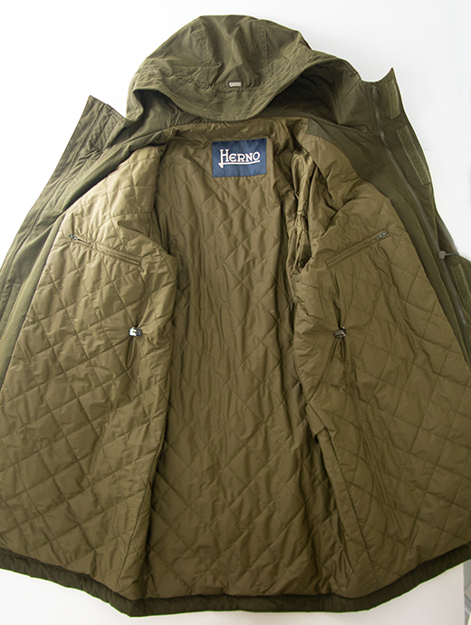 HERNO/ヘルノ　フーデッドコート/ワックスドコットンミックス　her501802-ミリタリーグリーン