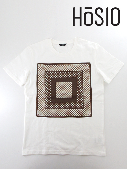 HOSIO/オジオ　半袖カットソー/Tシャツ/シルクチーフ　hoa440601-ホワイト×ブラウン