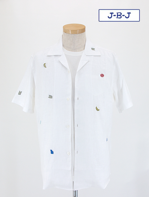 アロハシャツ オープンシャツ　Jupe by Jackie/ジュープバイジャッキー　半袖/リネン/刺繍　jbj400602-ホワイト