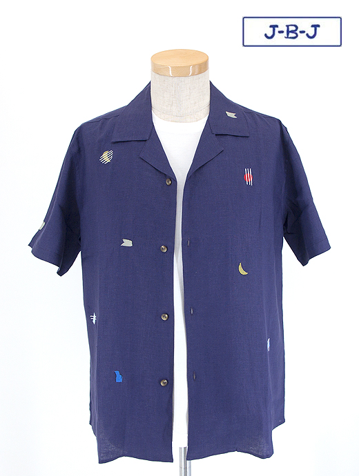 アロハシャツ オープンシャツ　Jupe by Jackie/ジュープバイジャッキー　半袖オープンカラーシャツ/リネン/刺繍　jbj400603-パープル