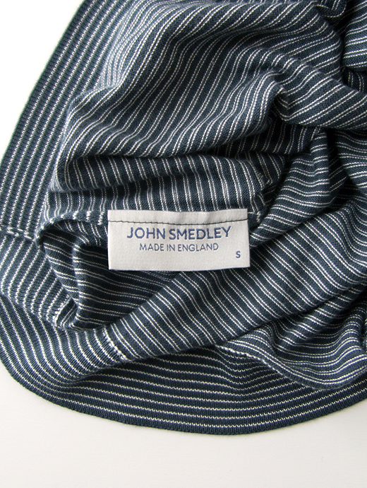 JOHN SMEDLEY/ジョン・スメドレー　ボーダーモックネック半袖ニット/Sea Island Cotton　jsm460401-ブルーグレー×ホワイト