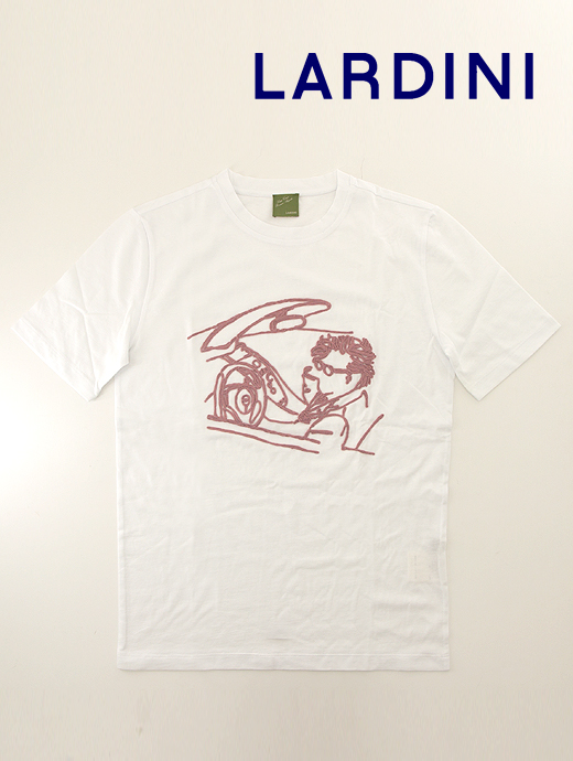 LARDINI/ラルディーニ　Tシャツ/刺繍/Luigi Cesare Romano Augusto　lar440402-ホワイト×ダークピンク