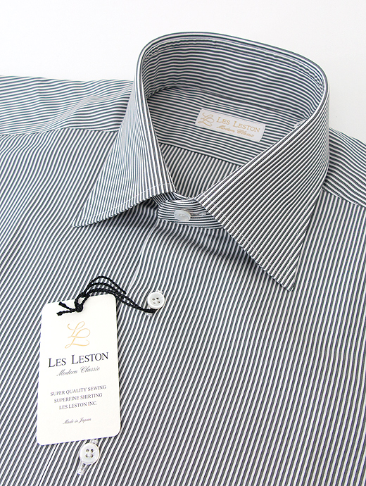 LES LESTON/レスレストン　ドレスシャツ/セミワイドカラー/ブロードストライプ　les381203-ホワイト×グレー
