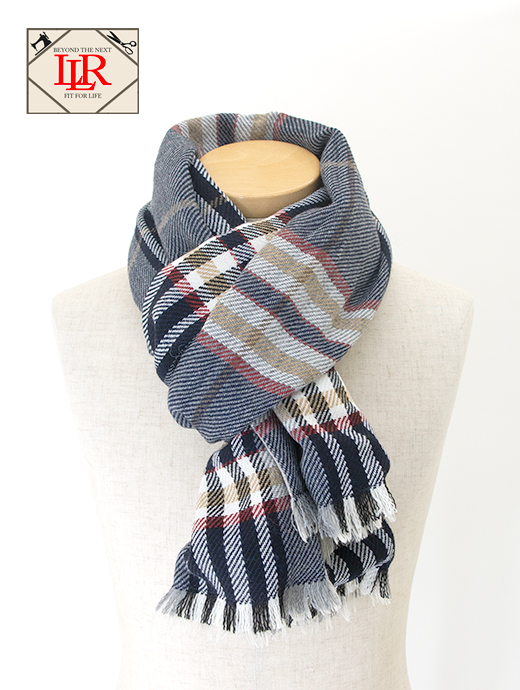 Laboratory of Last Resort/ラボラトリー・オブ・ラスト・リゾート　リバーシブルマフラー/カシミアウール&4者混　llr502402-ネイビー×グレー