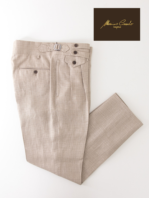 【26SS】Massimo Corrado/マッシモ・コラード　リネンウール/ベルトレストラウザーズ　mac502203-ライトブラウン