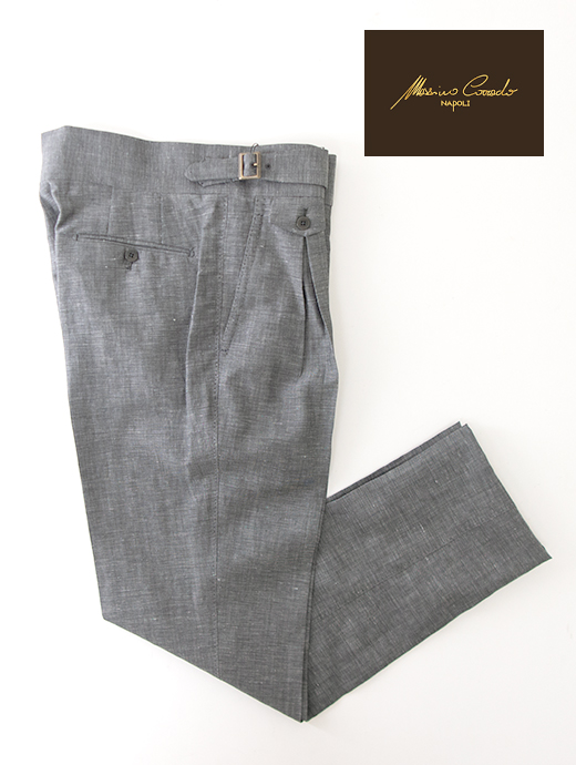 【26SS】Massimo Corrado/マッシモ・コラード　ウールリネン/ベルトレストラウザーズ　mac502204-グレー