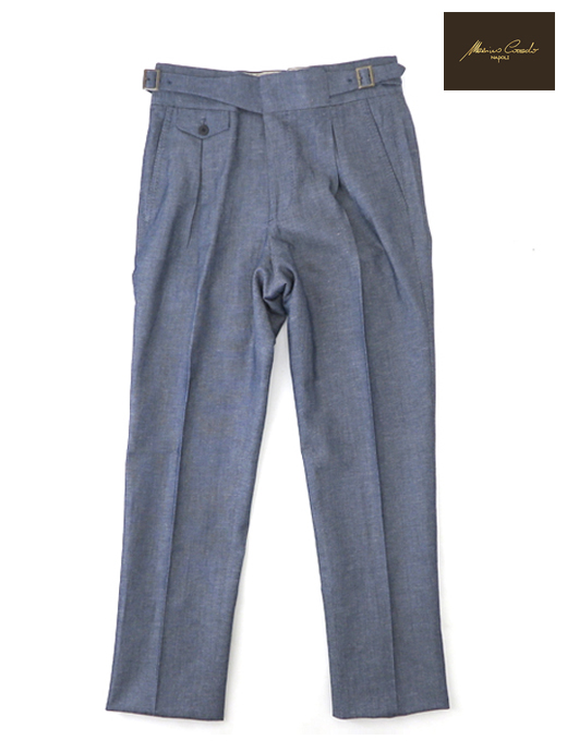 Massimo Corrado/マッシモ・コラード　コットンリネン/ベルトレストラウザーズ　mac520202-インディゴブルー