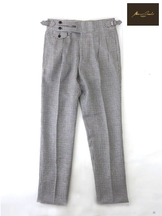 Massimo Corrado/マッシモ・コラード　リネンシルクコットン/ベルトレストラウザーズ　mac520203-グレー×ブラウン