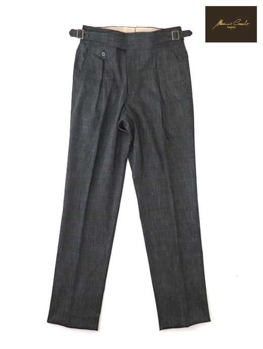 Massimo Corrado/マッシモ・コラード　ウールリネンコットン/ベルトレストラウザーズ　mac520205-ブラック
