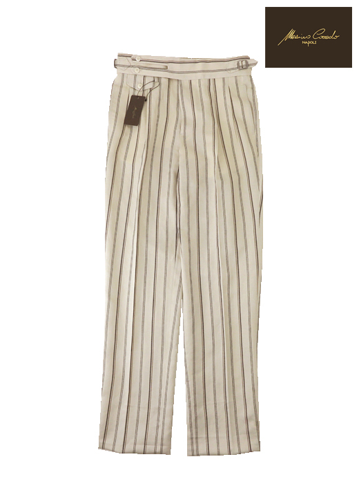 Massimo Corrado/マッシモ・コラード　ベルトレストラウザーズ/ウィンザーモデル/リネンシルク　mac520401-オフホワイト×ブラウン